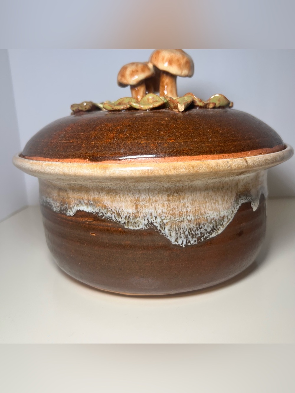 Artisan Cottagecore Mushroom Lidded Tureen Casserole Dish Speckled Earth Tones